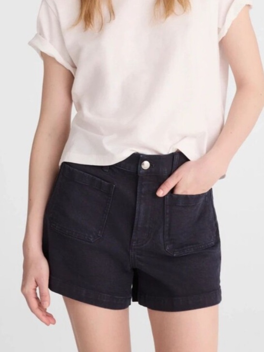 Madewell The Emmy Patch Pocket High Waist Black Denim Shorts Size 26
